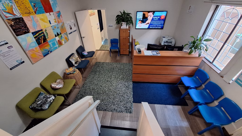 A bird's-eye view of the Innerlink Therapy wait room, in Belmore near Belfield.